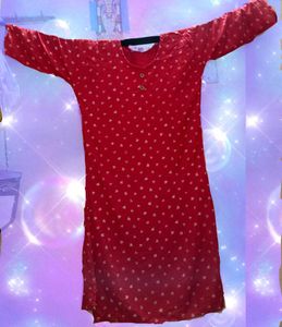Red Ditsy Print Tunic Dress
