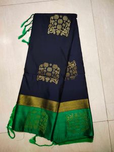 Elegant Blue &amp; Green Semi Silk Saree