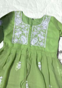 Green Chikankari Short Kurta