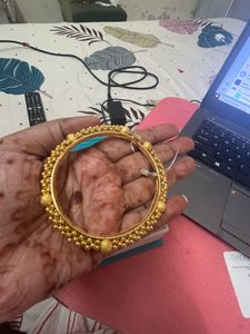 Candere Gold Beaded Openable Bangle Braclet