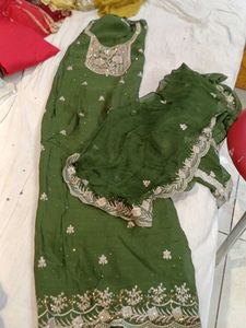 Green Embroidered Dress Material