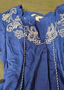 Blue Embroidered Top