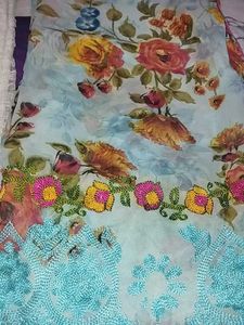 Floral Print Fabric with Lace Trim