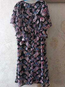 : Floral Pattern Dress And Black A Line