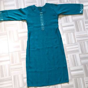 Teal Embellished Kurti
