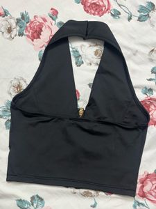 Black Halter Zip-Up Top