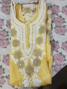 Yellow Embroidered Kurti