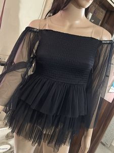 Black Net Empire Crop Top