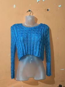Blue Knit Long Sleeve Top