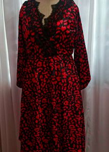 Red Leopard Print Velvet Dress