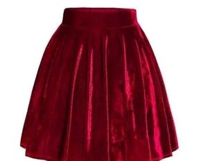 Chic Red Velvet Pleated Mini Skirt
