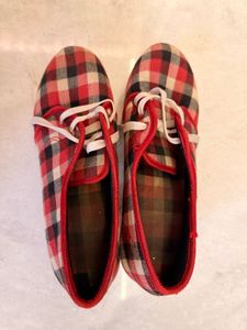 Red Plaid block heel Platform Shoes