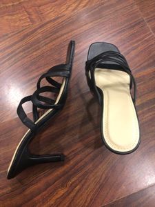 New Black Strappy Heeled Mules EU38