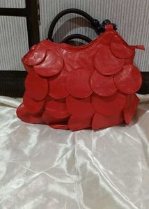 Red Leather Circle Hobo Bag