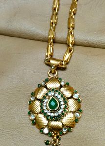 Gold Chain with Green Stone Pendant