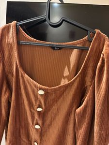 Xxl Brown Puff Sleeve Top