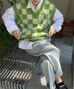 Green Checkered Knit Vest