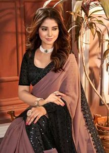 Elegant Black & Mauve Embellished Saree