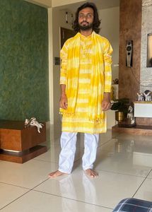 Yellow Striped Kurta Set With Dupatta