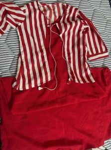 Red &amp; White Striped Two-Piece Set
