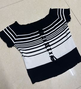 Striped Lace-Up Crop Top With Black Korean Pants