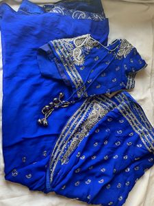 Royal Blue Stone Work Designer Saree