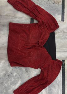 Red Sequin PADDED Crop Top
