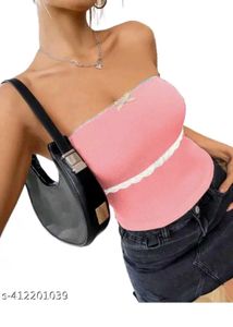 Pink Lace Trim Tube Top