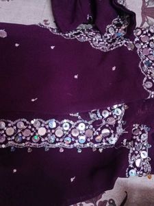 Purple Partywear Saree With Blouse