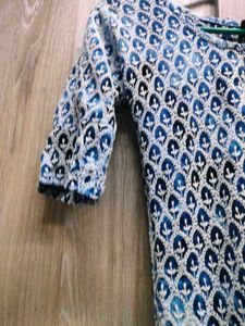 Elegant Blue Printed Kurta With Free Gifts