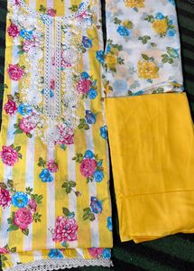 Yellow Coloured Cotton Suit Paired With Dupatta