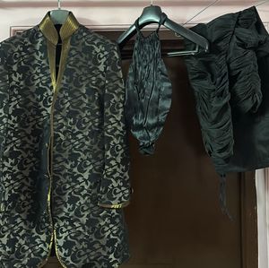 Elegant Patterned Indo Western Jacket+Payzama+Brou