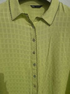 Zara Lime Yellow  Button-Down Top