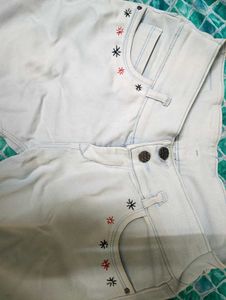 Embroidered High-Waisted Denim Shorts