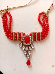 Red &amp; Crystal Statement Necklace Set