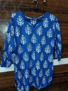 Blue Floral Print Short Kurta