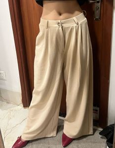 Beige Wide Leg Trousers