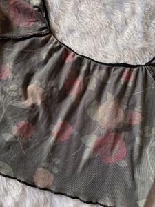 Urbanic Black Floral Printed Mesh Top