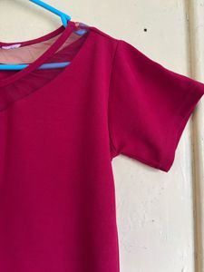 Burgundy Mesh Yoke Top