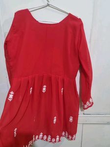 Red Beautiful New Chikankari Kurti Women