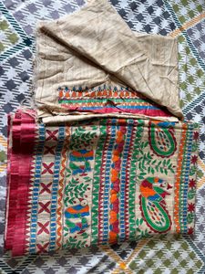 Madhubani Hand Painted Ghicha Tussar Sari