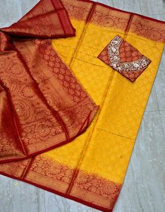Elegant Yellow &amp; Red Saree