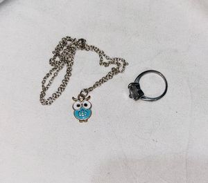 Owl Charm Pendant And Heart AD Ring