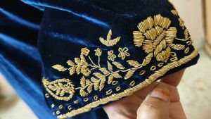 zardozi salma work Blue Velvet Kurta with patyala