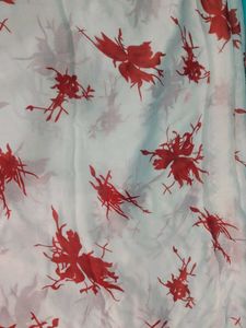 Red Floral Print Saree
