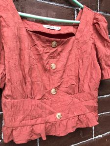Rust Orange Button-Front Crop Top