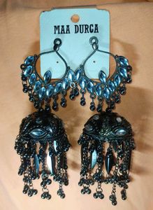 Black Polish Jhumka Earrings (Big Size)