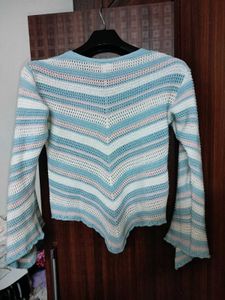 Blue Knit Crochet Top