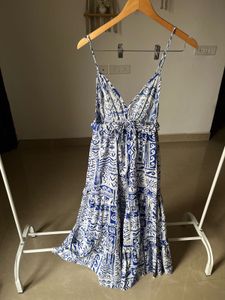Blue-White Pattern Strappy Maxi Dress