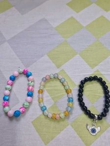Beaded Bracelet Trio with Evil Eye Charm